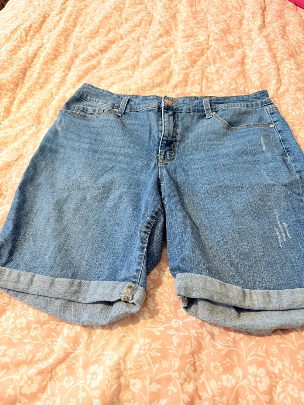 new directions Light Blue Denim Roll-Cuff Bermudas